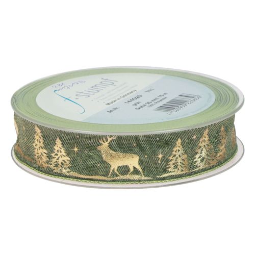 Article Ruban cadeau vert or ruban de Noël cerf 25mm 15m