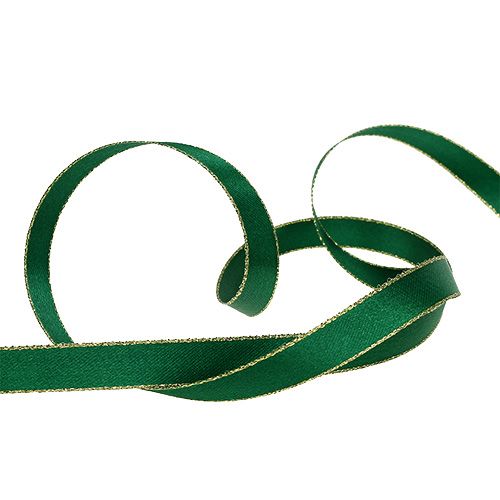 Article Ruban de soie cadeau vert avec bord doré 15mm 25m