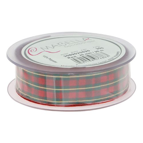 Floristik24 Ruban cadeau ruban en tissu à carreaux rouge vert écossais 25mm 20m