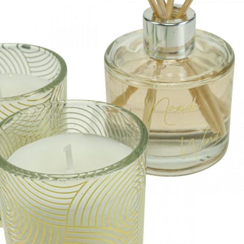 Coffret cadeau parfum d&#39;ambiance bougies parfumées dans un verre senteur vanille
