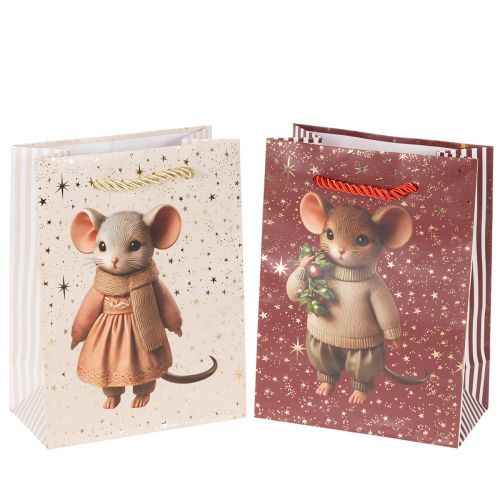 Sachet cadeau Noël avec motifs de souris 16 cm, lot de 2