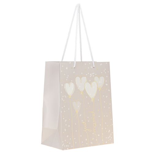 Sac cadeau « Just Married » avec poignées beige 18×10×23cm 2pcs