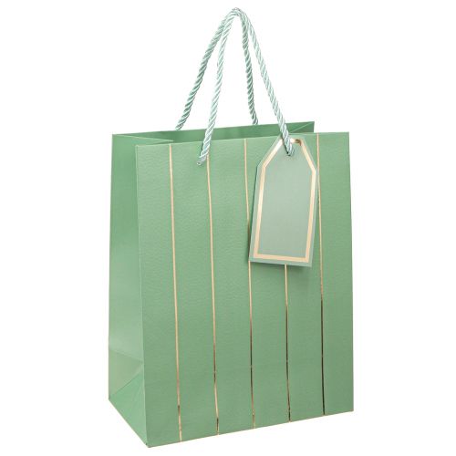 Floristik24 Sac cadeau vert clair rayures dorées 18×10×23cm 1 pce