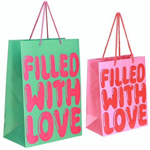 Sac cadeau avec anses « Filled with Love » H36/23 cm, lot de 2