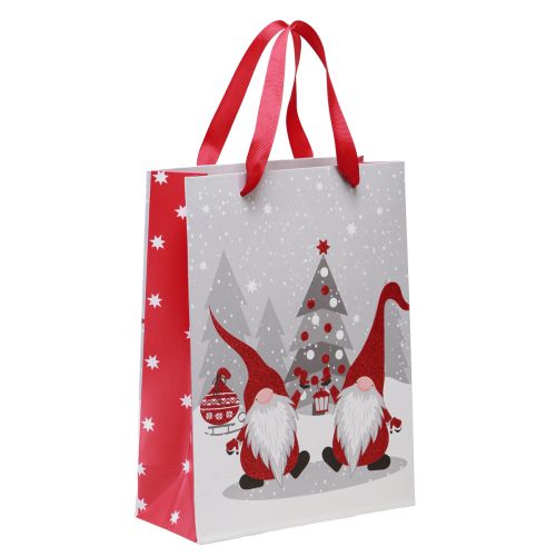 Sac cadeau avec poignées gnome rouge gris blanc 24×18×8cm 4pcs