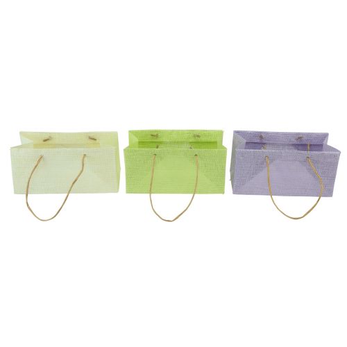 Article Sacs cadeaux tissés avec poignées vert, jaune, violet 20×10×10cm 6pcs