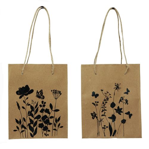 Floristik24 Sacs cadeaux avec poignées papier naturel noir 12×15cm 6 pcs