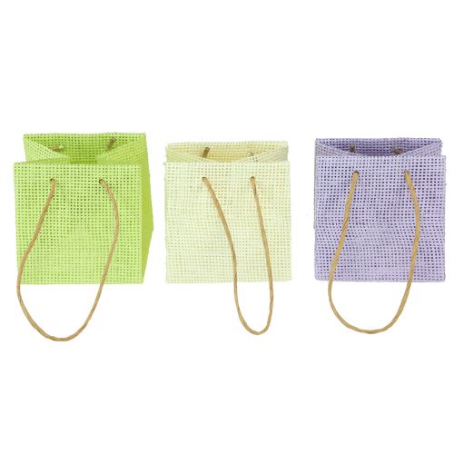 Sacs cadeaux tissés avec poignées vert, jaune, violet 10,5cm 12pcs