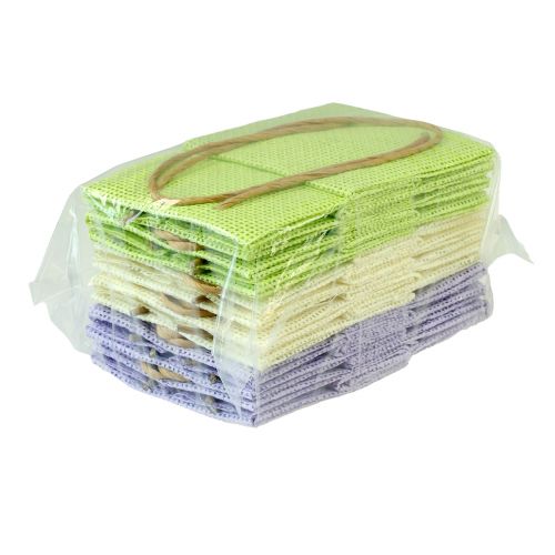 Floristik24 Sacs cadeaux tissés avec poignées vert, jaune, violet 10,5cm 12 pcs