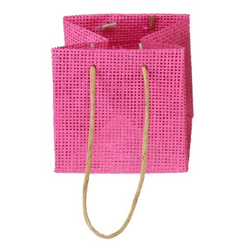 Article Sacs cadeaux avec poignées papier rose jaune vert aspect textile 10,5cm 12pcs
