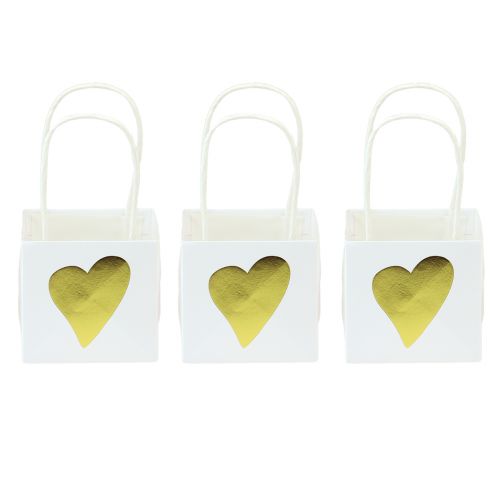 Floristik24 Sacs cadeaux avec poignées papier doré blanc 8,5×8,5×8cm 12 pcs