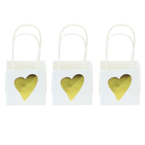 Floristik24 Sacs cadeaux avec poignées papier doré blanc 8,5×8,5×8cm 12pcs