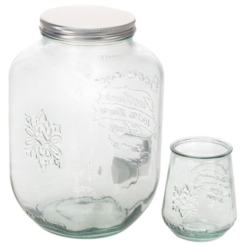 Distributeur de Boissons en Verre avec Robinet et 4 Verres Recyclés H25,5cm | Floristik24.fr