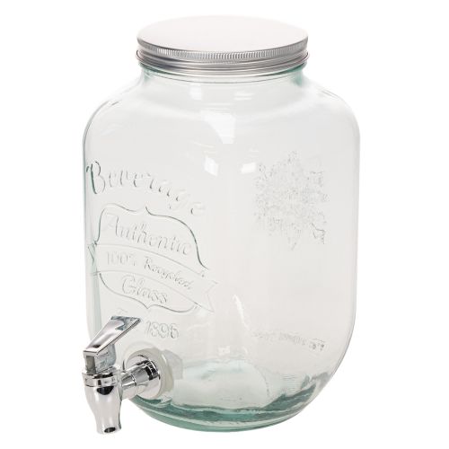 Distributeur de Boissons en Verre avec Robinet et 4 Verres Recyclés H25,5cm | Floristik24.fr