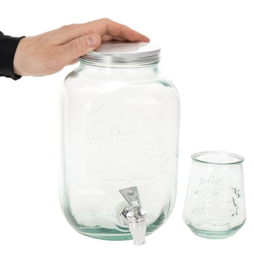 Distributeur de Boissons en Verre avec Robinet et 4 Verres Recyclés H25,5cm | Floristik24.fr