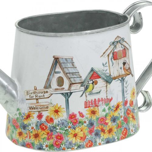 Floristik24 Arrosoir décoratif jardinière en métal jardinière d&#39;été avec maisons d&#39;oiseaux H15cm L28cm