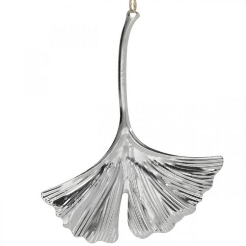 Floristik24 Pendentif décoratif feuille de ginkgo, décoration métal, Avent, décoration automne argent L12cm 12pcs