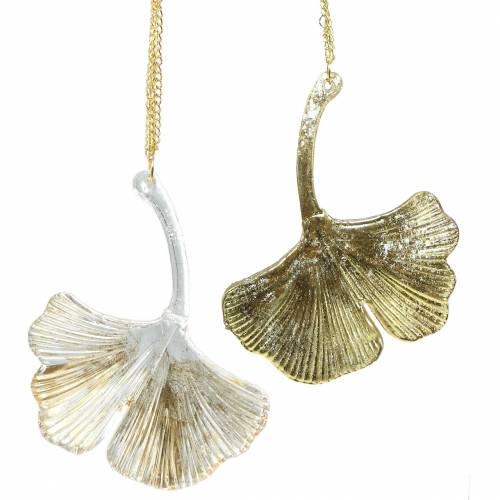 Cintre décoration feuille de Ginkgo verre doré 8cm × 10cm 2pcs