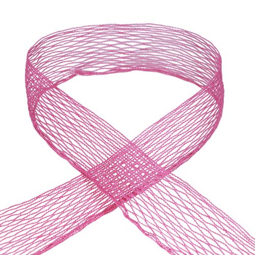 Ruban grillagé, ruban quadrillé, ruban décoratif, rose, renforcé de fil, 50 mm, 10 m