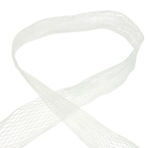 Floristik24 Ruban filet, ruban quadrillé, ruban décoratif, blanc, renforcé de fils, 50 mm, 10 m