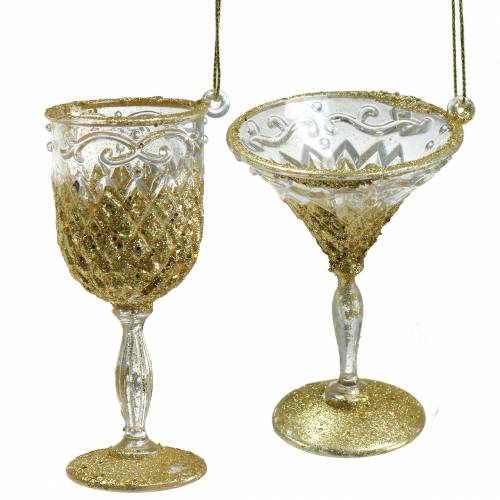 Floristik24 Décoration de Noël à suspendre Flûte de champagne Or scintillant 10cm 4pcs