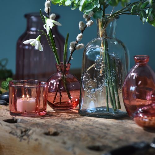 Article Vase à fleurs en verre teinté rose rétro Ø11cm H14.5cm 2pcs