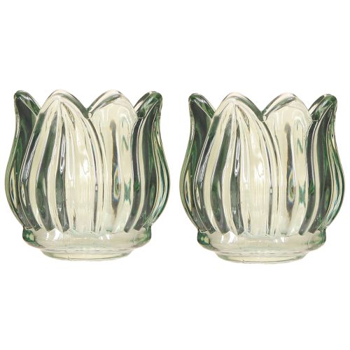 Article Bougeoir en verre tulipe vert Ø7cm H7cm 2pcs