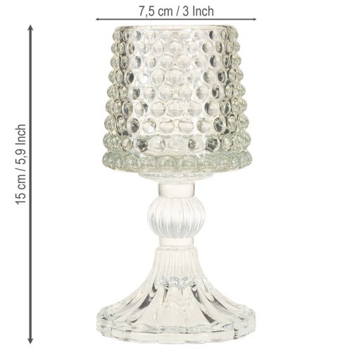 Article Photophore en verre avec base à pois et rainures H15cm 2pcs
