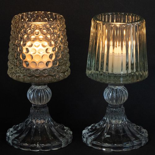 Article Porte-bougie chauffe-plat en verre avec base à picots et rainures, hauteur 15 cm, lot de 2