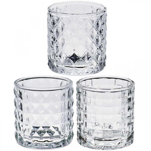 Floristik24 Mélange de motifs de lanterne en verre, décoration de bougie, récipient en verre décoratif, décoration de table 3 pièces dans un ensemble