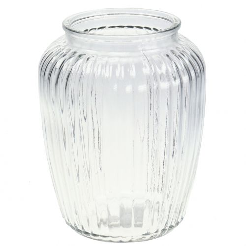 Floristik24 Vase en verre nervuré Ø15cm H19.5cm