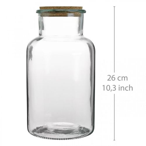 Floristik24 Verre avec couvercle en liège Verre décoratif avec liège transparent Ø14cm H26cm