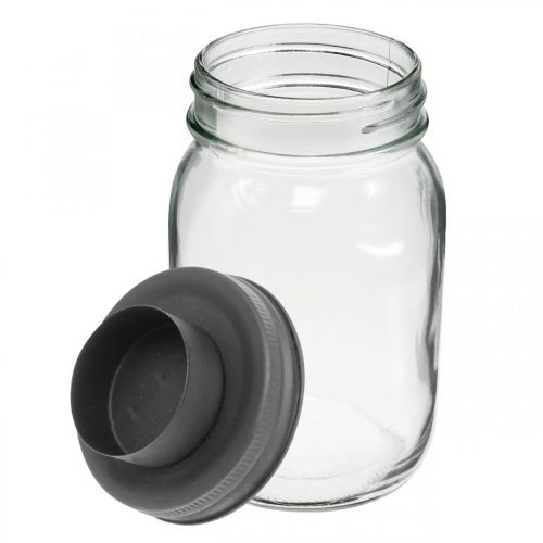 Floristik24 Verre déco avec photophore couvercle métal noir Ø8.5cm H15cm 2pcs