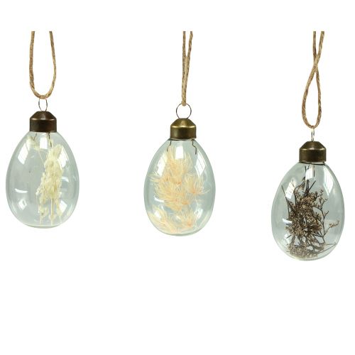 Floristik24 Oeufs de Pâques en verre à suspendre oeufs de fleurs séchées 6cm 6 pcs