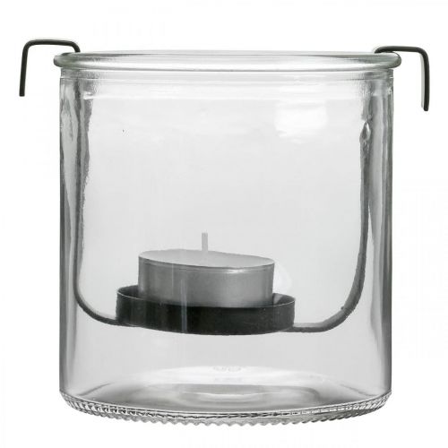 Floristik24 Lanterne verre avec photophore métal noir Ø9×H10cm