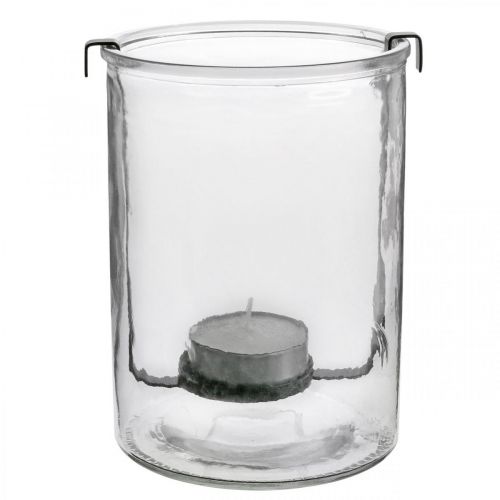 Article Lanterne verre avec photophore métal noir Ø13.5×H20cm