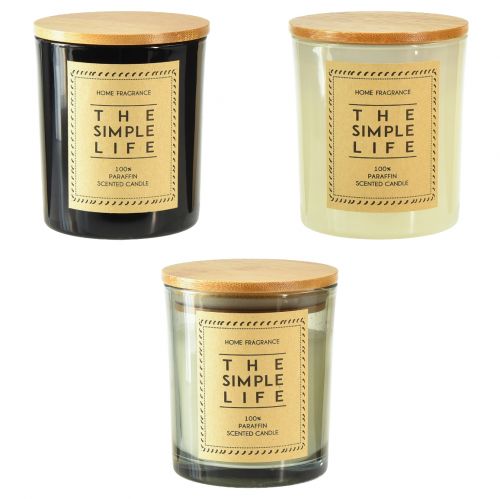 Bougies parfumées en verre bois couvercle bois de santal H10,5cm 3pcs