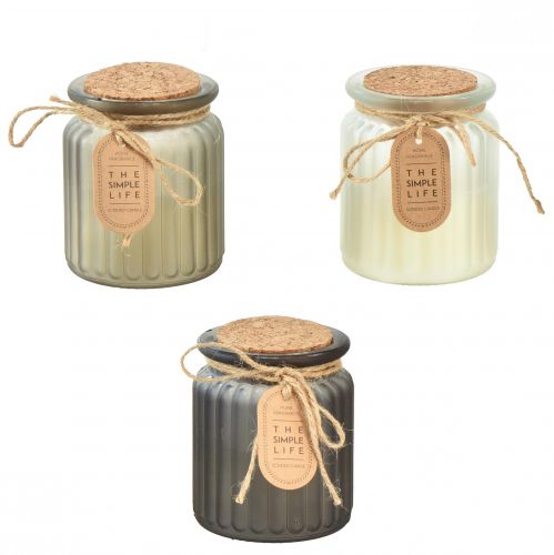 Article Bougies parfumées en verre santal couvercle liège H9cm 3pcs