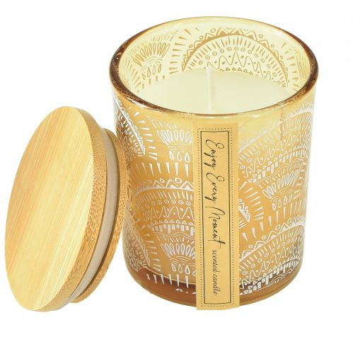 Article Bougies parfumées en verre couvercle bois de santal H8,5cm 3 pcs
