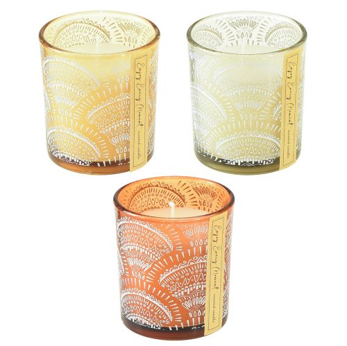 Article Bougies parfumées en verre couvercle bois de santal H8,5cm 3 pcs