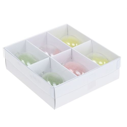 Floristik24 Œuf en verre avec plumes Assorti 6cm 6p