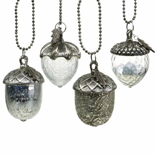 Floristik24 Décorations d'arbre de Noël en verre gland argent antique 11cm 4pcs