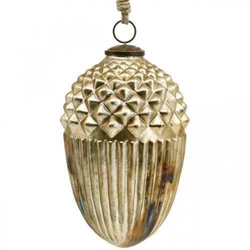 Floristik24 Décoration d'automne, gland décoratif en verre véritable, Avent, aspect antique Ø12cm H21cm