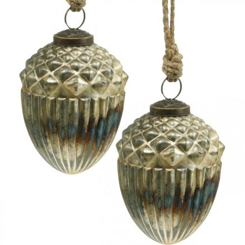 Floristik24 Glands à accrocher, fruits d&#39;automne, décorations d&#39;arbres, verre véritable, aspect antique Ø7.5cm H10.5cm 2pcs
