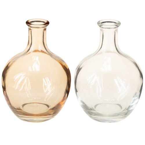 Mini vase bouteille en verre ambré et transparent Ø7,5cm H11cm 4pcs