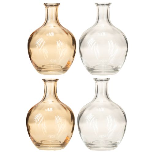 Article Mini vase bouteille en verre ambré et transparent Ø7,5cm H11cm 4pcs