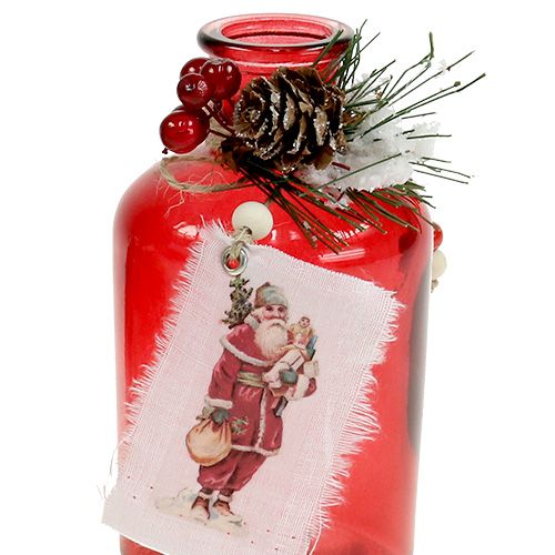Floristik24 Bouteille en verre avec sapin et cône rouge 2pcs