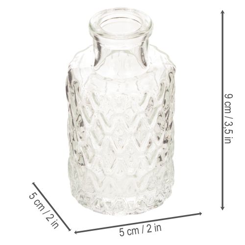 Set de 6 mini vases en verre transparent avec motif losanges 9 cm | Floristik24.fr