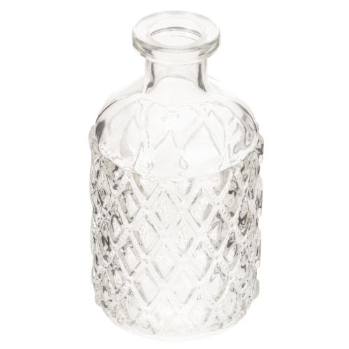 Lot de 6 petites vases en verre transparent avec motif géométrique 13 cm
