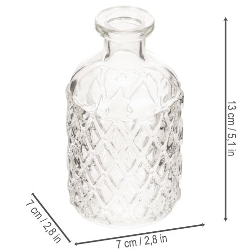 Lot de 6 petites vases en verre transparent avec motif géométrique 13 cm | Floristik24.fr